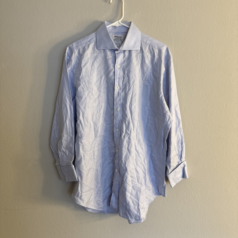 T.M. Lewin Adult Men Dress Shirt 16 - 33 Blue White Stripe Button Up Regular Fit